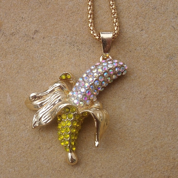 Jewelry - Iridescent Yellow Jewel Tropical Banana Long Summer Statement Necklace